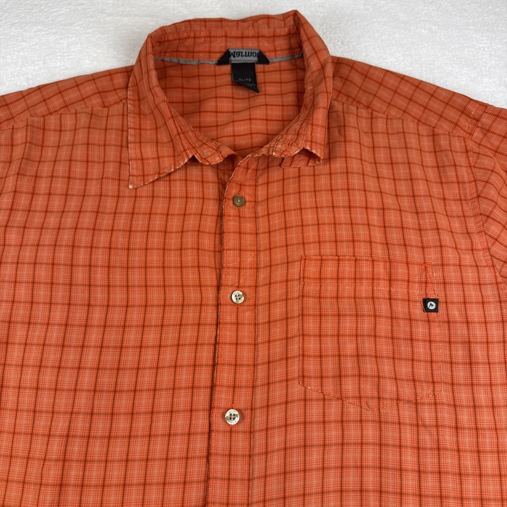 Marmot XL Orange Check Button Front Short Sleeve Gorpcore Outdoor Hiking